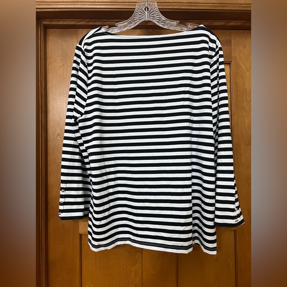 Talbots Black and White Striped Career Blouse Shirt Size XL NWT - Picture 6 of 8